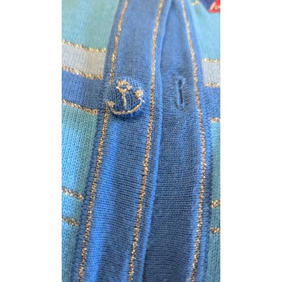 Jack B Quick blue striped nautical pattern cardigan sweater womens size medium - Picture 7 of 11